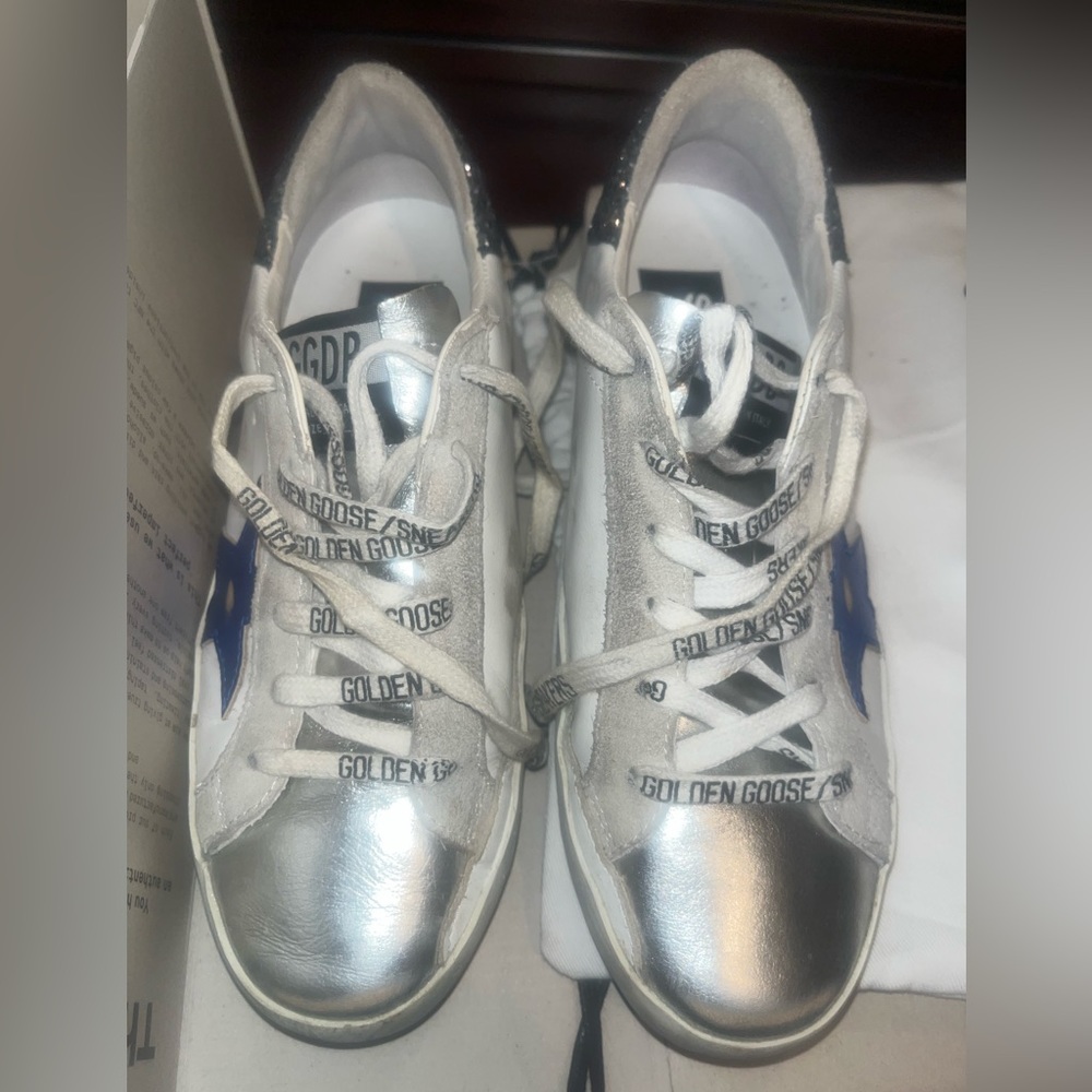 Golden Goose Superstar Sneakers / white leather with blue star / private edition